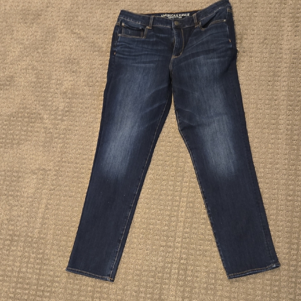 American Eagle Outfitters Women's Deep Indigo Hi Rise Straight Jeans